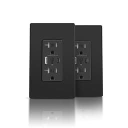 TOPELER Wall Outlet with USB C Port, 4.8A High Speed Charging Capability, 20 Amp TR Wall Socket with Dual USB Port, Screwless Plate Include, ETL Listed & FCC Approval, Black, 2Pack photo
