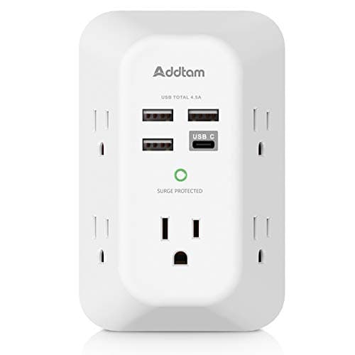 USB Charger Surge Protector 5 Outlet Extender with 4 USB Charging Ports main view