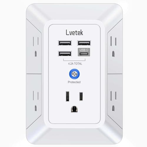 USB Wall Charger，LVETEK Surge Protector 5 Outlet Extender with 4 USB Ports main view