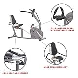 Sunny Health & Fitness Cross Trainer Magnetic Recumbent Bike with Arm Exercisers - SF-RB4936, Silver thumbnail 4