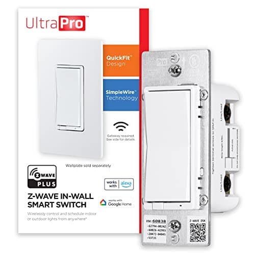 UltraPro 700 Series Z-Wave In-Wall Smart Light Switch with QuickFit™ and SimpleWire™, White Paddle, Works with Google Assistant, Alexa, & SmartThings, Z-Wave Hub Required, Smart Home, 59347 main view