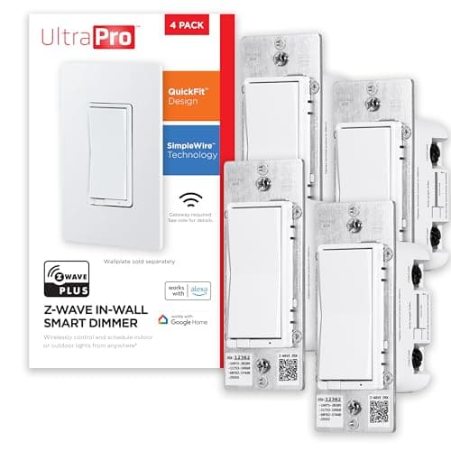 UltraPro 700 Series Z-Wave in-Wall Smart Rocker Light Dimmer with QuickFit & SimpleWire, 3-Way Ready, Works with Alexa, Google Assistant, Z-Wave Hub Required, Smart Home, Voice Control, 4 Pack main view