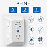 USB Wall Charger，LVETEK Surge Protector 5 Outlet Extender with 4 USB Ports thumbnail 4