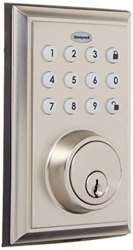 Honeywell Safes & Door Locks BLE Electronic Entry Deadbolt with Keypad, Square Faceplate, Satin Nickel main view