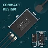 TOPELER Wall Outlet with USB C Port, 4.8A High Speed Charging Capability, 20 Amp TR Wall Socket with Dual USB Port, Screwless Plate Include, ETL Listed & FCC Approval, Black, 2Pack thumbnail 5