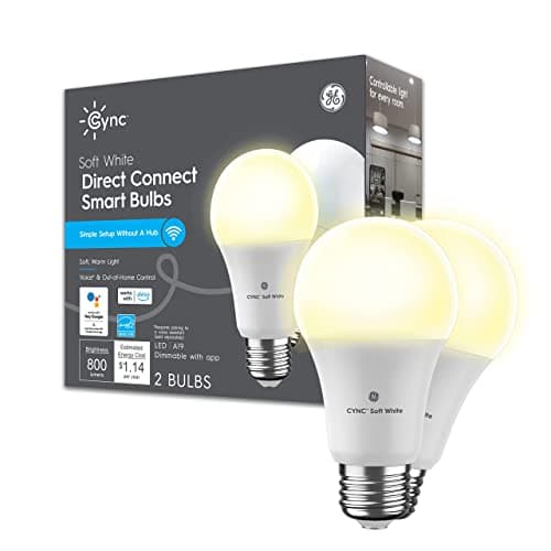 GE CYNC Smart LED Light Bulbs, Soft White, Bluetooth and Wi-Fi, Works with Alexa and Google, A19 (2 Pack) main view