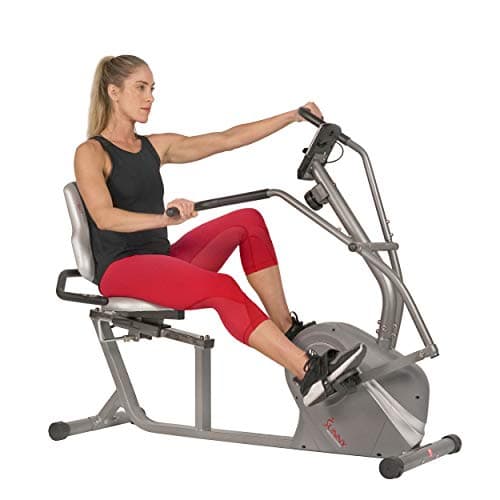 Sunny Health & Fitness Cross Trainer Magnetic Recumbent Bike with Arm Exercisers - SF-RB4936, Silver main view