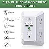Wall Charger, Surge Protector, QINLIANF 5 Outlet Extender with 4 USB Charging Ports (4.8A Total) 3-Sided 1680J Power Strip Multi Plug Adapter Spaced for Home Travel Office (3U1C) thumbnail 2