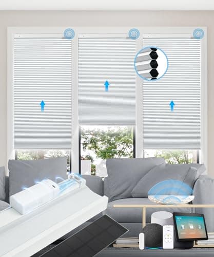 Magnetic Smart Motorized Blinds 100% Blackout with Alexa Google Cellular Shades Cordless Honeycomb with Remote, 29" Wx64 H, White main view