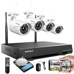 Home Security Camera System Wireless, Maysly 8CH 1080P Surveillance NVR Kits with 4pcs 2.0MP Cameras Outdoor & Indoor with 65ft Night Vision, 1TB HDD, Audio & Video, Plug & Play photo