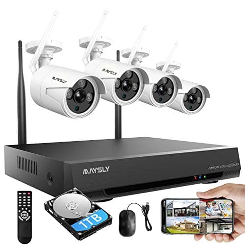 Home Security Camera System Wireless, Maysly 8CH 1080P Surveillance NVR Kits with 4pcs 2.0MP Cameras Outdoor & Indoor with 65ft Night Vision, 1TB HDD, Audio & Video, Plug & Play main view