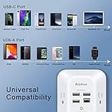 USB Charger Surge Protector 5 Outlet Extender with 4 USB Charging Ports thumbnail 5
